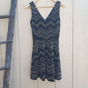 BeBop Dress Fit Flare Mini Metallic Gold Zigzag